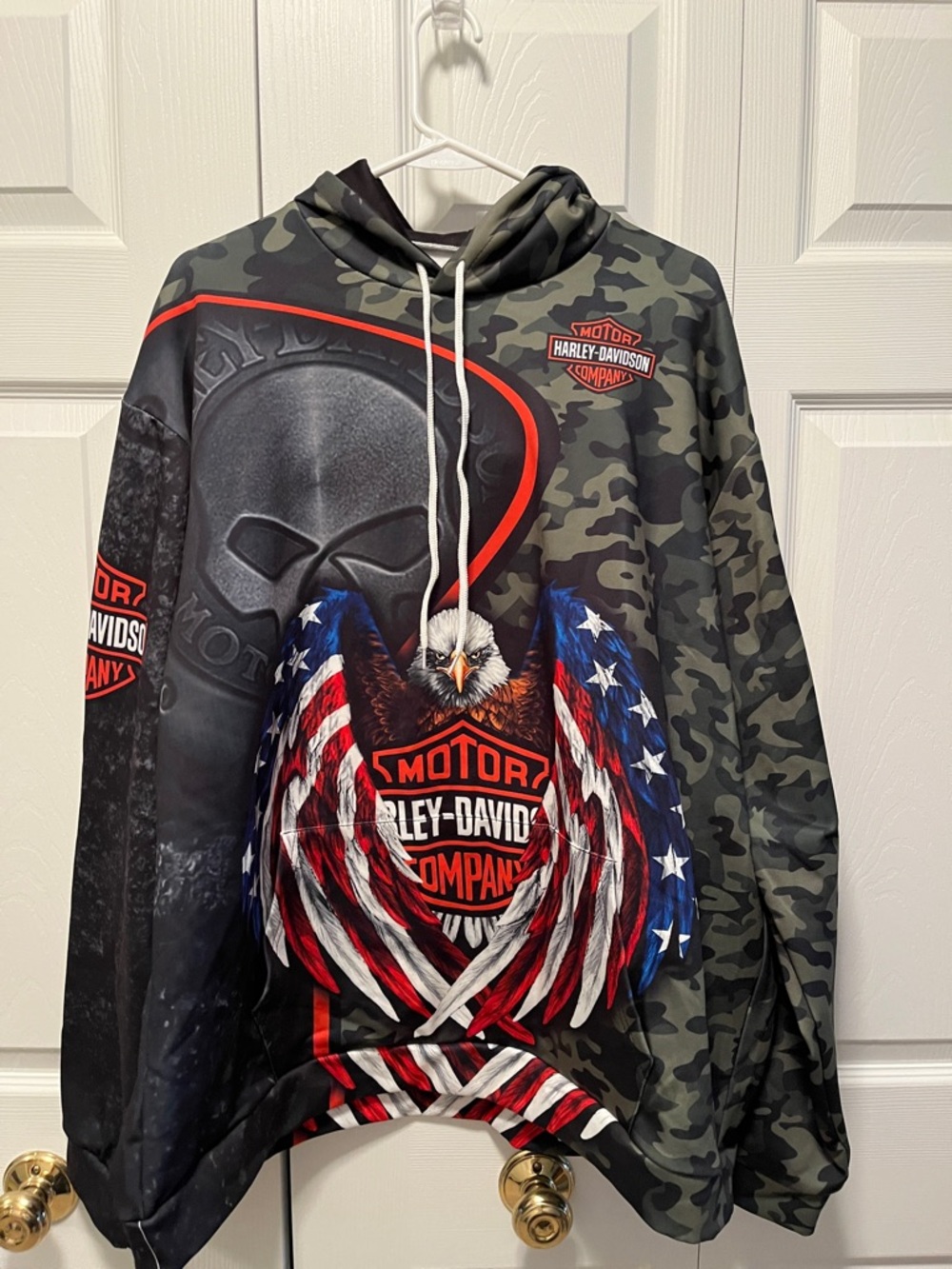Harley-Davidson Black, Gray & Camo Hoodie with Patriotic Eagle